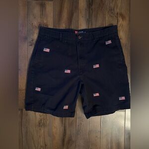 Chaps Americana Embroidered Flag Shorts Size 36 Patriotic Cotton